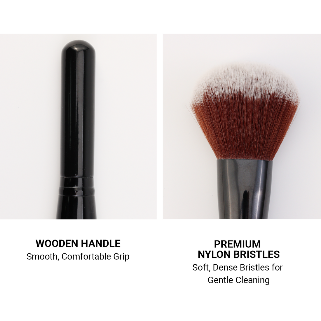 Close-up views of the model cleaning brush handle and dense nylon bristles.