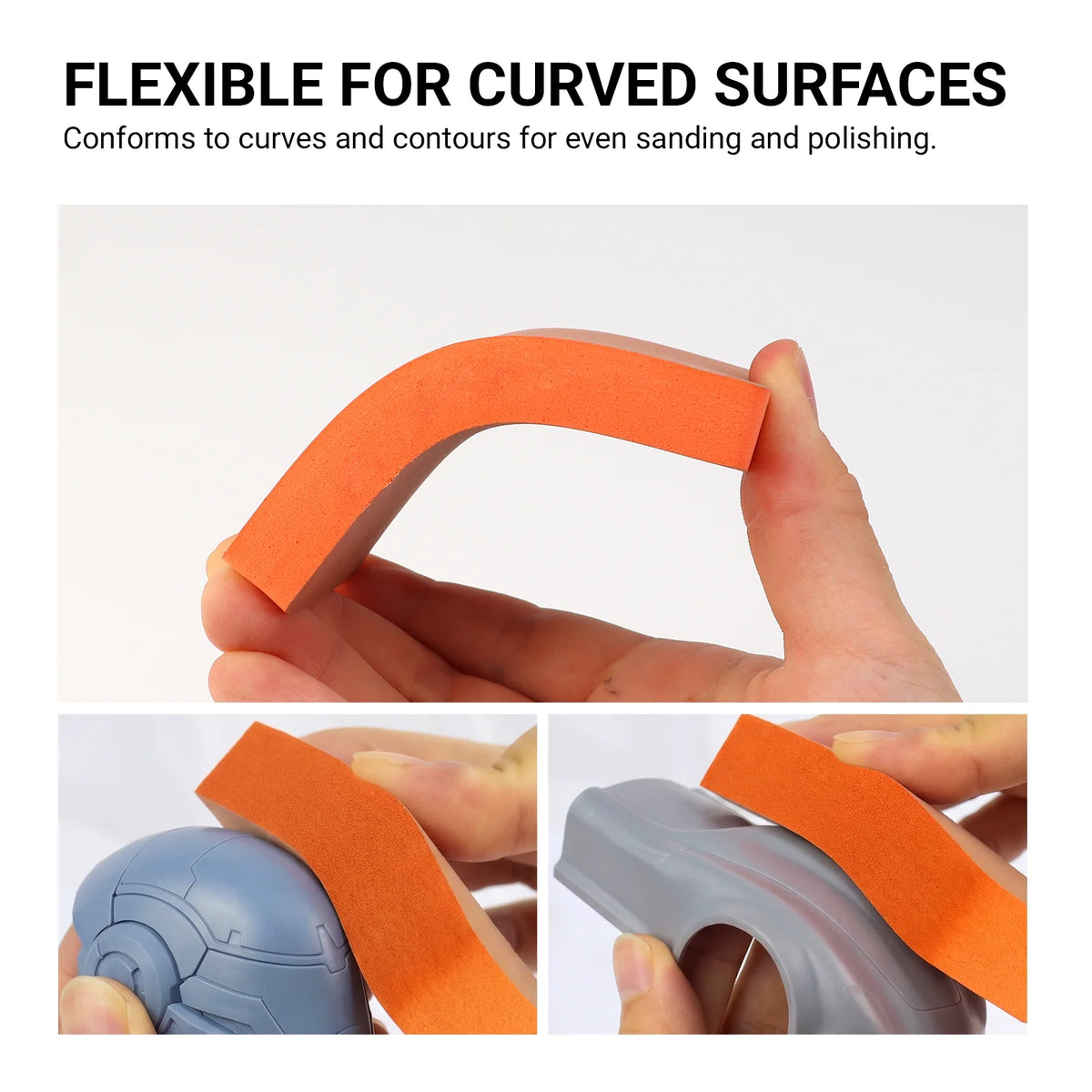 Flexible polishing sponge block bending and following curved scale model surfaces
