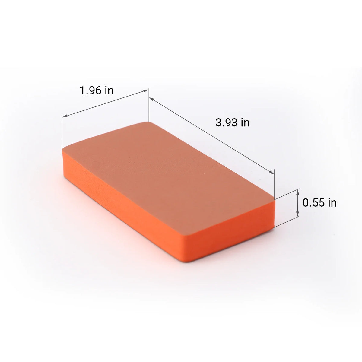 Orange sanding and polishing sponge block dimensions approximately 3.93 by 1.96 by 0.55 inches