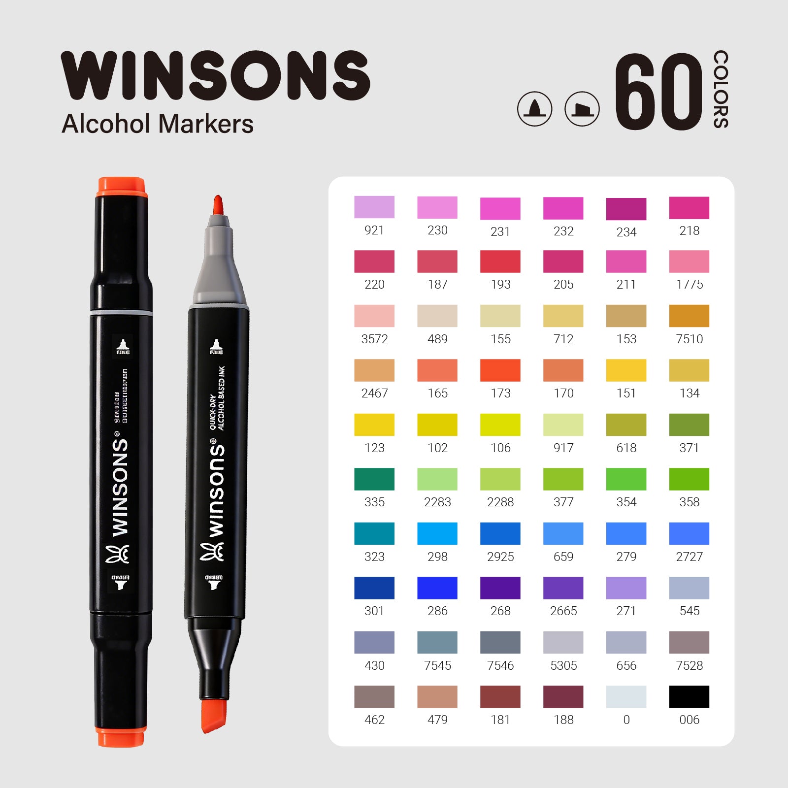 Winsons 12/24/36/60/120/240 Colors Dual Tip Alcohol Markers Set for Airbrush Marker Replacement