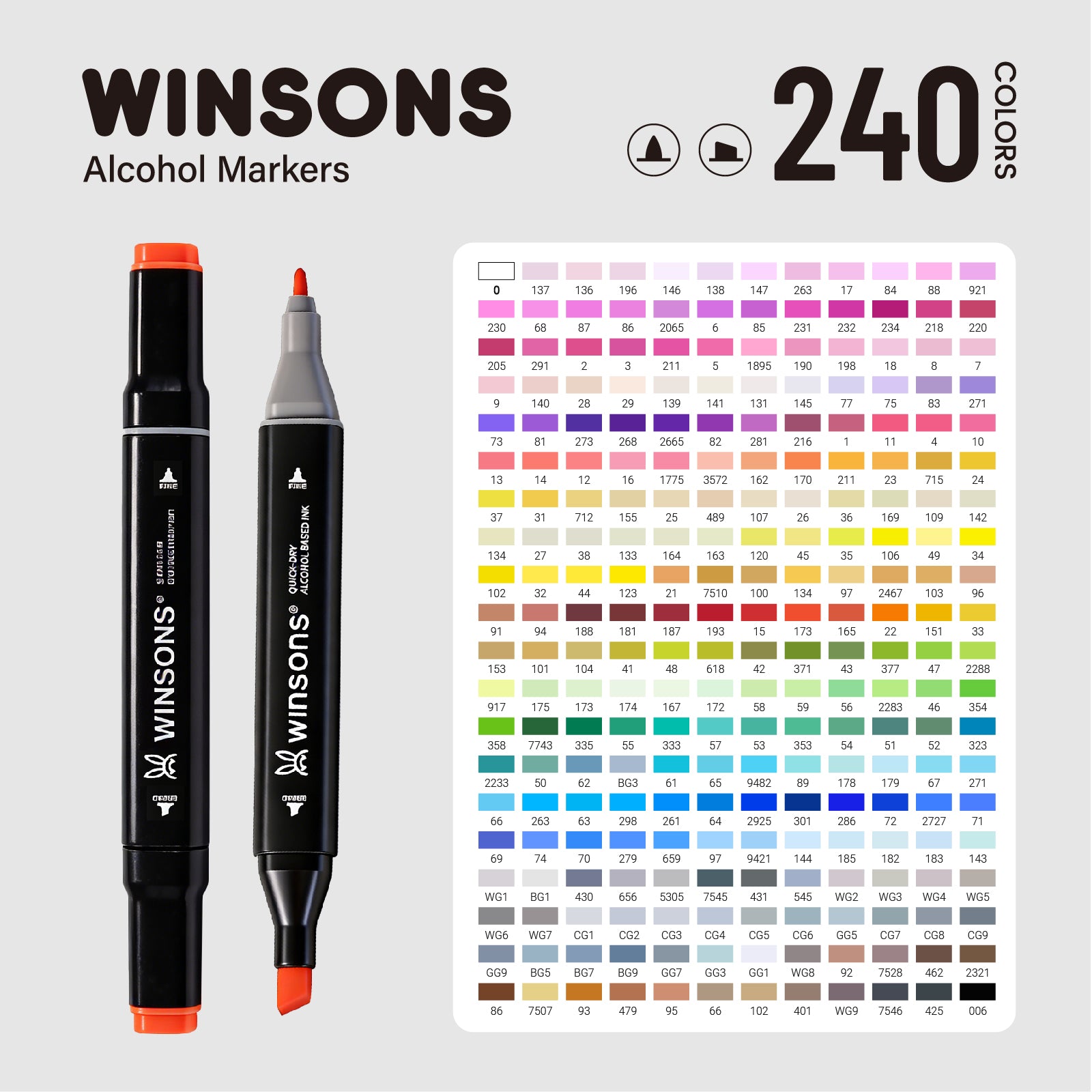Winsons 12/24/36/60/120/240 Colors Dual Tip Alcohol Markers Set for Airbrush Marker Replacement