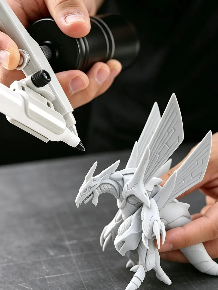 Using a cordless marker airbrush to shade a 3D-printed dragon model