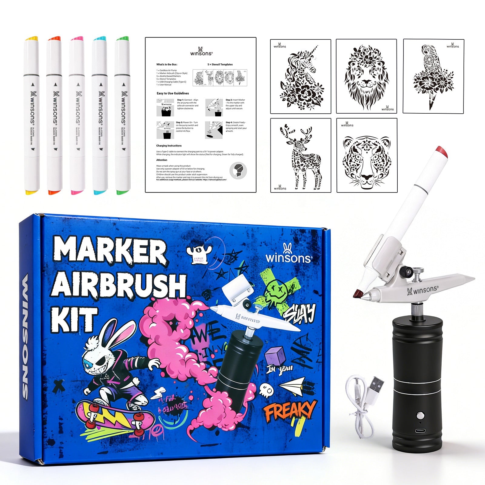 WINSONS 2.1 Upgraded Cordless Marker Airbrush System with Fit Most Pen Holder