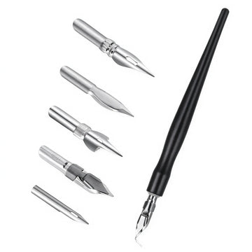 PLAMOJET panel lining pen with black handle and five silver-colored interchangeable tips arranged on white