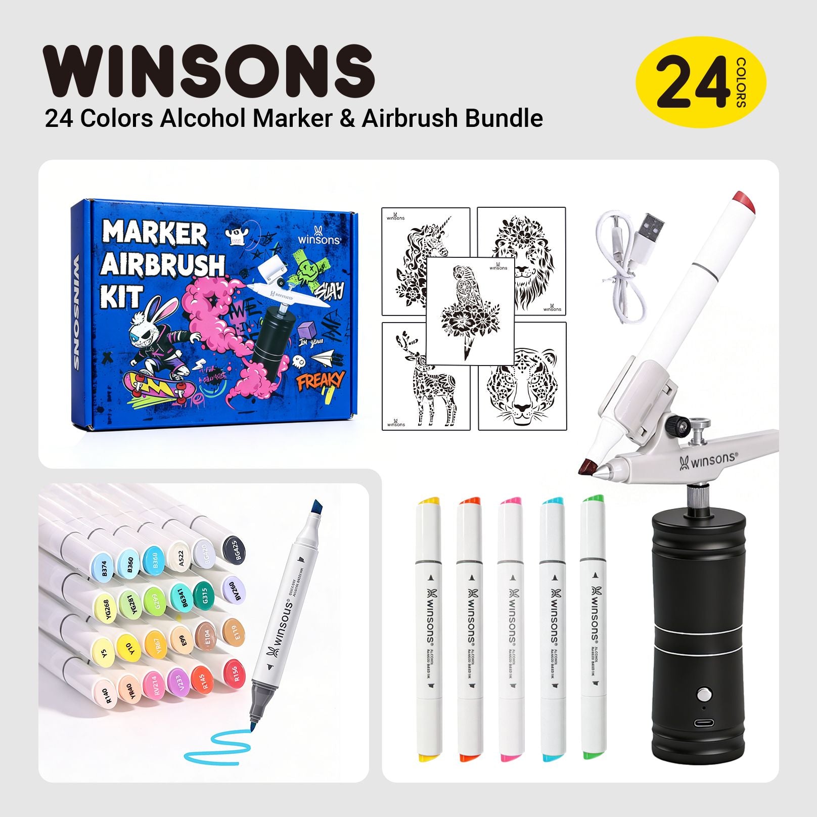 WINSONS 2.1 Upgraded Cordless Marker Airbrush System with Fit Most Pen Holder