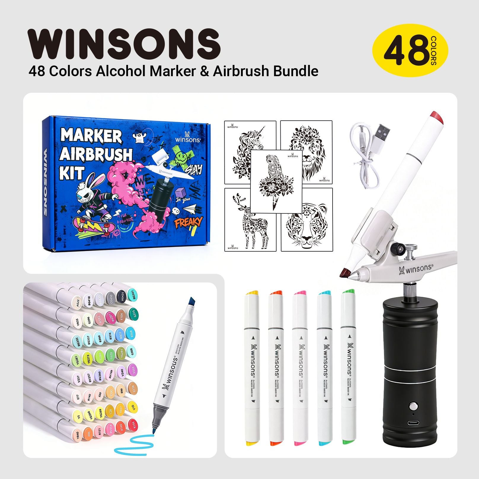 WINSONS 2.1 Upgraded Cordless Marker Airbrush System with Fit Most Pen Holder
