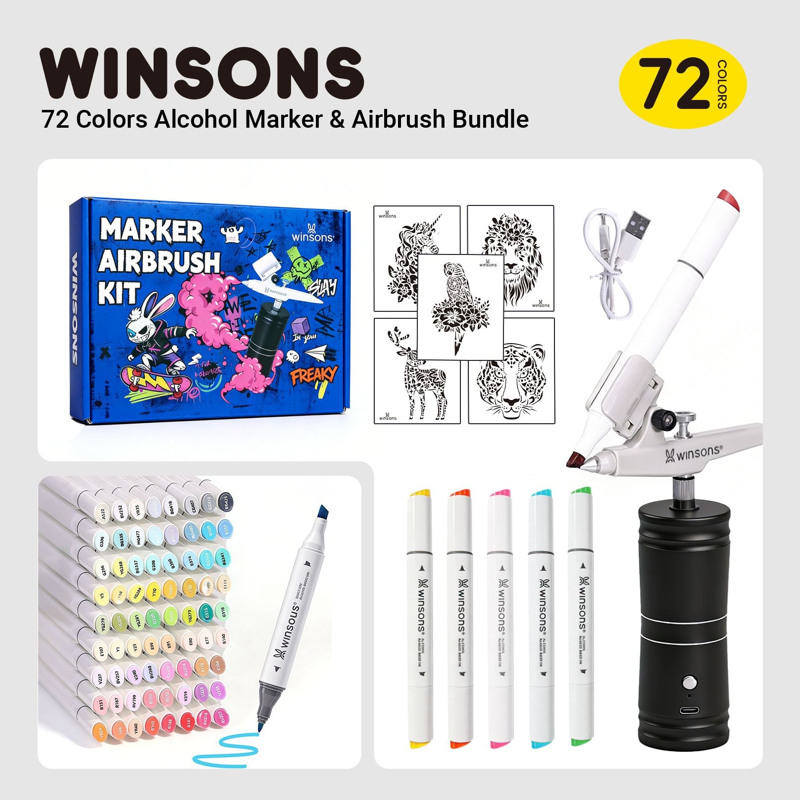 WINSONS 2.1 Upgraded Cordless Marker Airbrush System with Fit Most Pen Holder