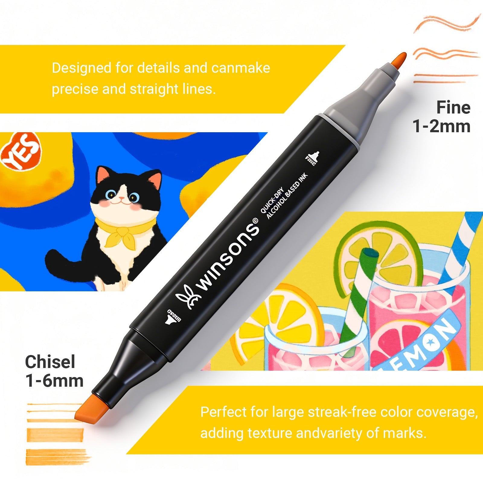 Winsons 12/24/36/60/120/240 Colors Dual Tip Alcohol Markers Set for Airbrush Marker Replacement