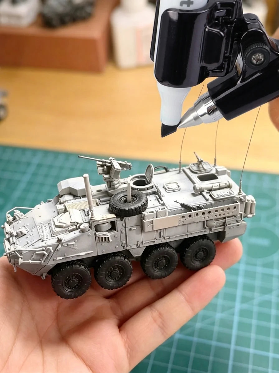 Using a cordless marker airbrush to shade a military armored vehicle model