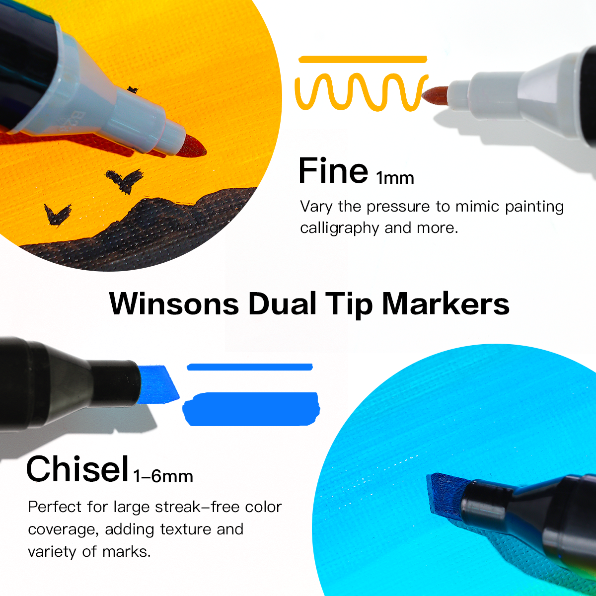 Winsons 12/24/36/60/120/240 Colors Dual Tip Alcohol Markers Set for Airbrush Marker Replacement